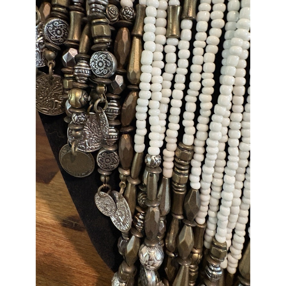 Bib Necklace Resin Seed Beads Tassel Tribal African Long Fringe Boho Festival - Picture 6 of 15